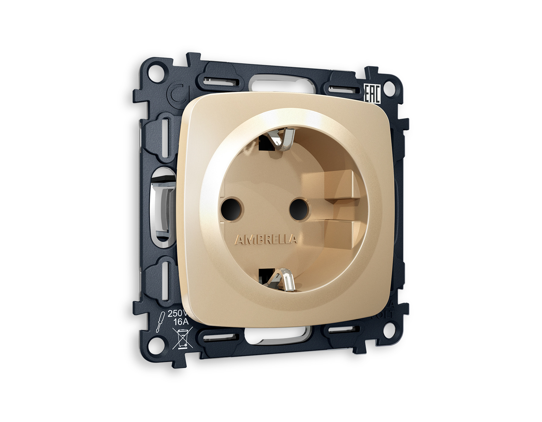Комплект механизма электрической розетки OMEGA MO607010 Шампань с заземлением и шторками 2P+E 16A-25