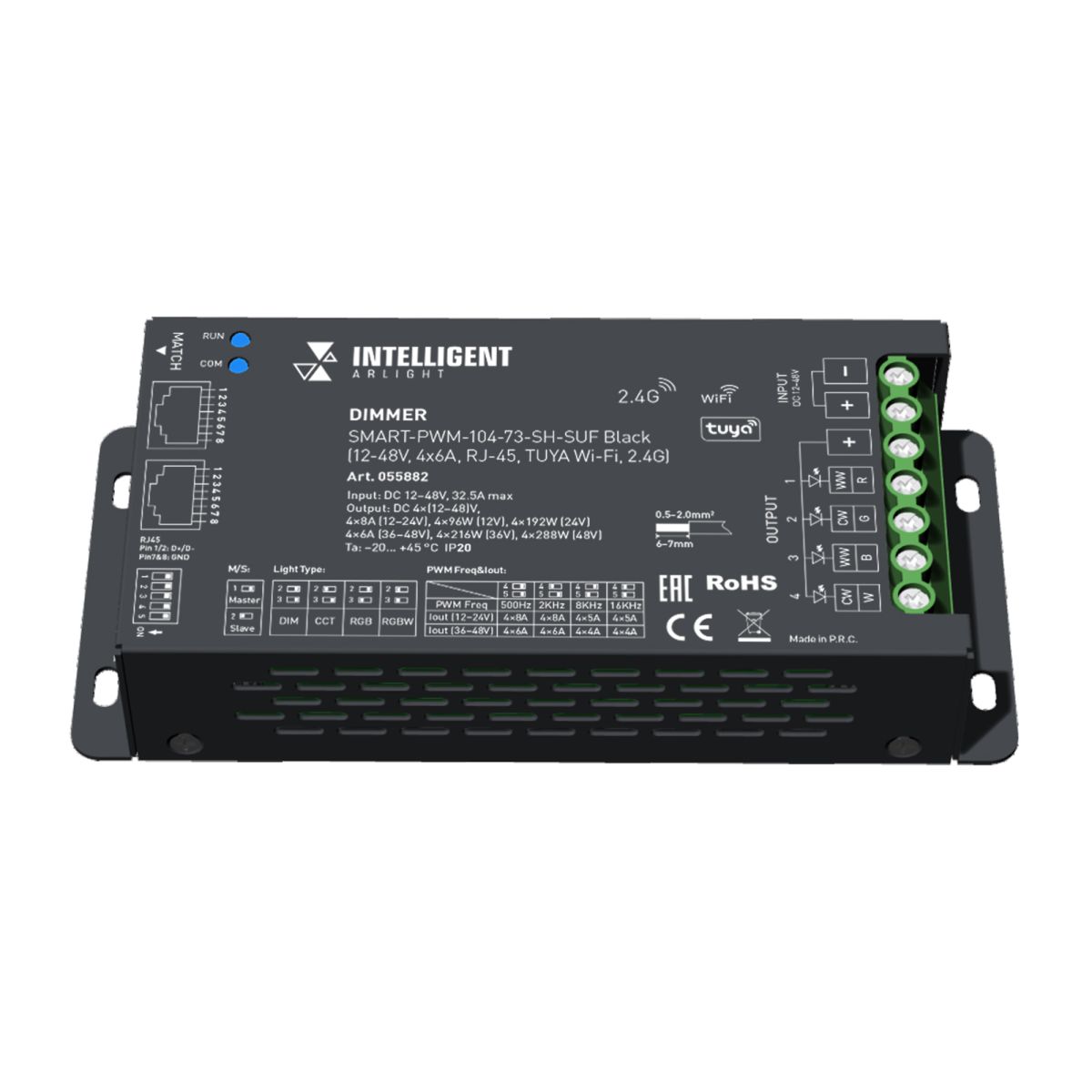 Диммер Arlight SMART-PWM-104-73-SH-SUF Black (12-48V, 4x6A, RJ-45, TUYA Wi-Fi, 2.4G) (IARL, IP20 Мет