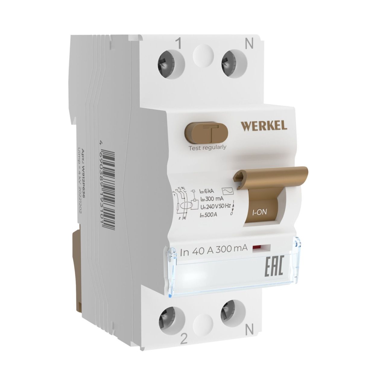 Устройство защитного отключения (УЗО) 1P+N 40 А 300 mA AC 6 kA W912P404 Werkel