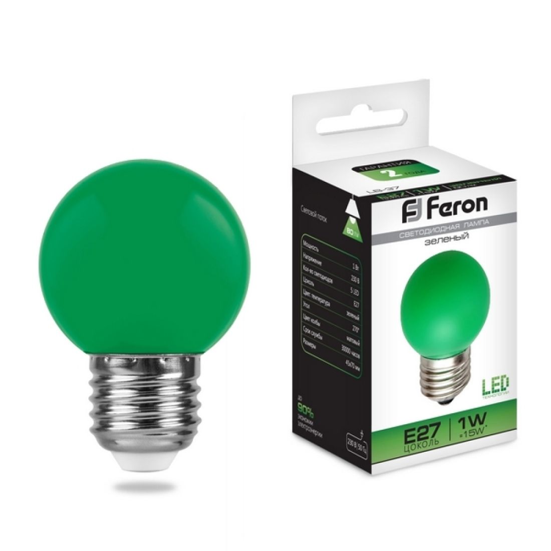 Лампочка светодиодная груша E27 1W 80lm 25117 Feron