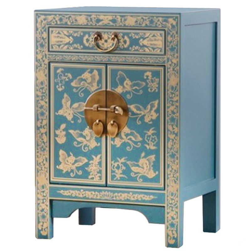 Светло-бирюзовая тумба в Китайском стиле ручная роспись Light Turquoise Chinese Nightstand 19.124-0