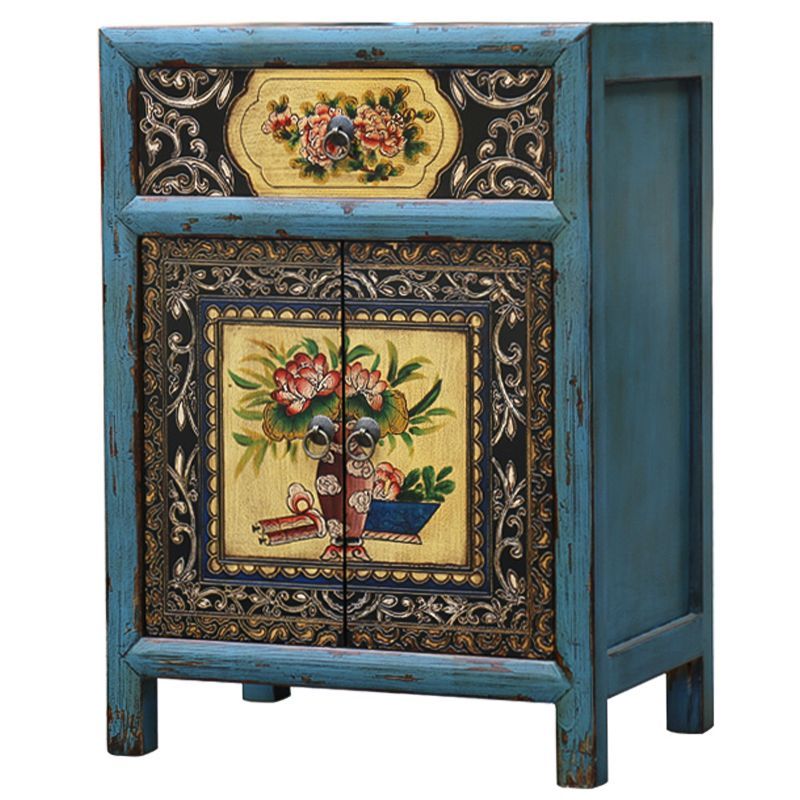 Темно-бирюзовая тумба в Китайском стиле ручная роспись Chinese Nightstand 19.128-0
