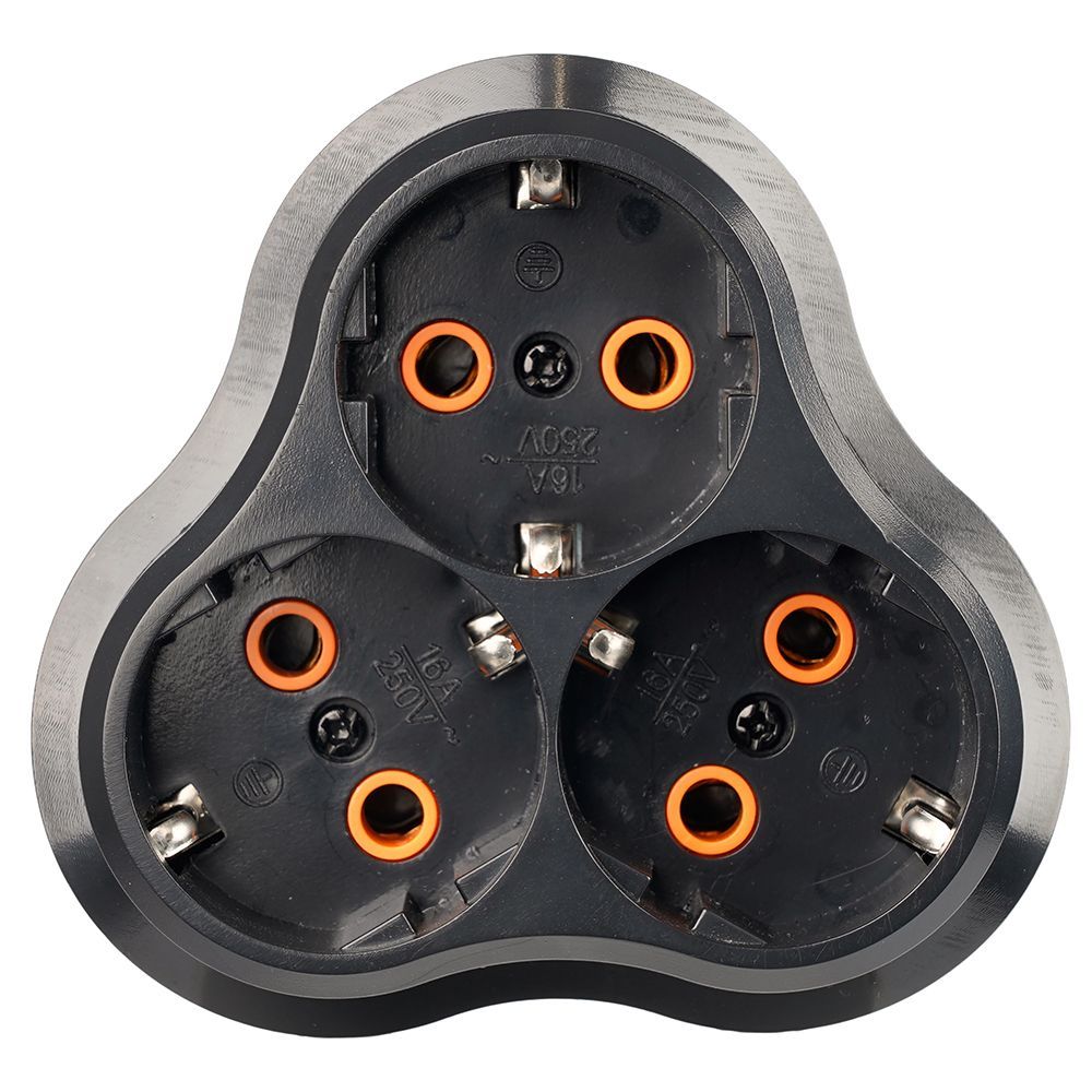 Разветвитель сетевой 3-местный с/з STEKKER ADP16-23-21, 250V, 16A, ABS пластик, черный