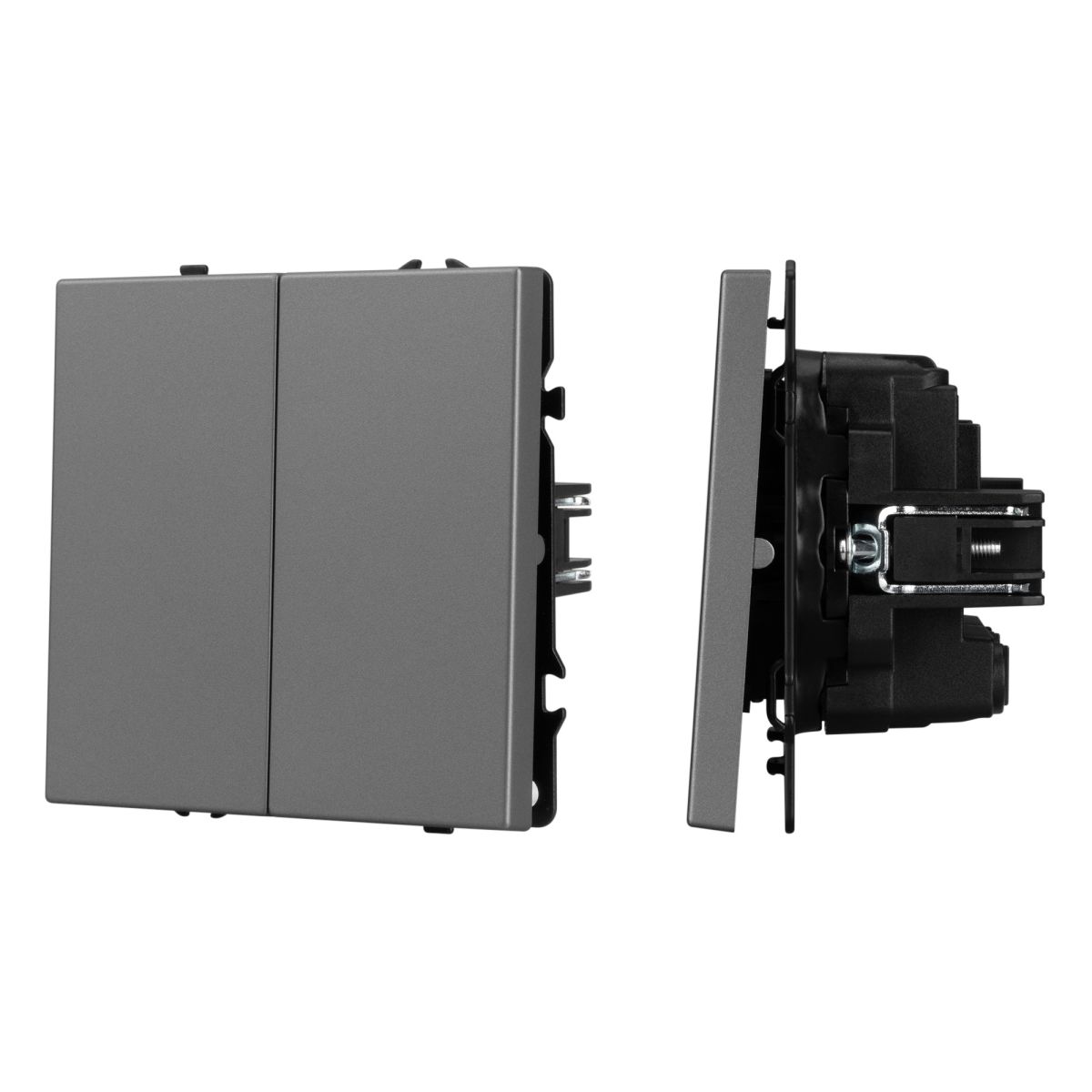 Механизм выключателя двухклавишный перекрёстный Arlight SWT-NOBE-MKX2-SFPL-GR (230V, 10A) (Серый баз