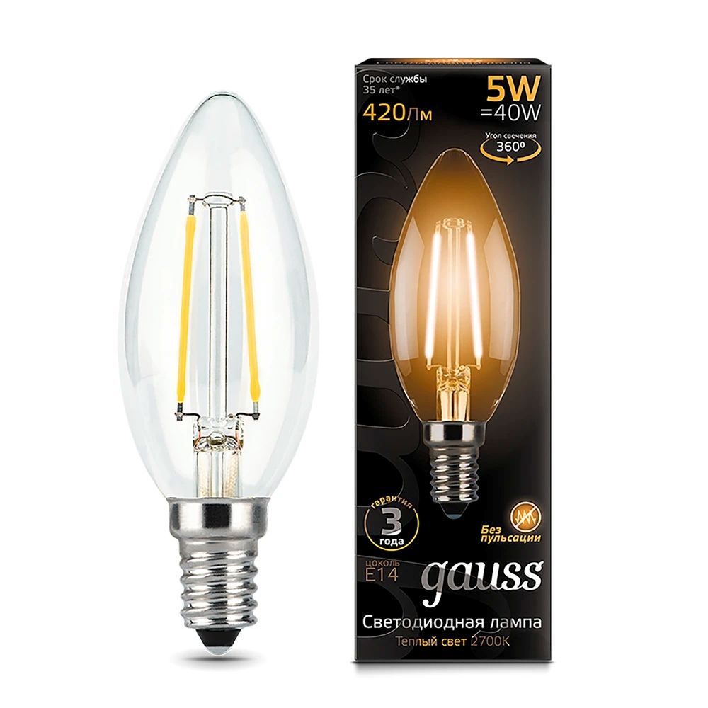 Светодиодная лампа Gauss Свеча 5W 420Lm 2700K E14 103801105