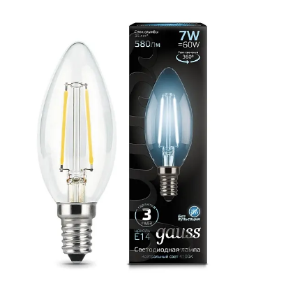 Лампа светодиодная филаментная Амазон Хоум Gauss E14 7W 4100К прозрачная 103801207