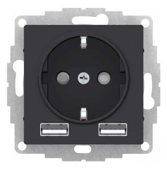 Розетка с USB Systeme Electric ATLASDESIGN с заземлением карбон ATN001030
