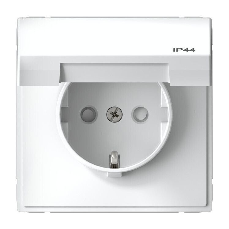 Розетка Systeme Electric ARTGALLERY AQUA, с заземлением, с крышкой, со шторками, белый, GAL440146