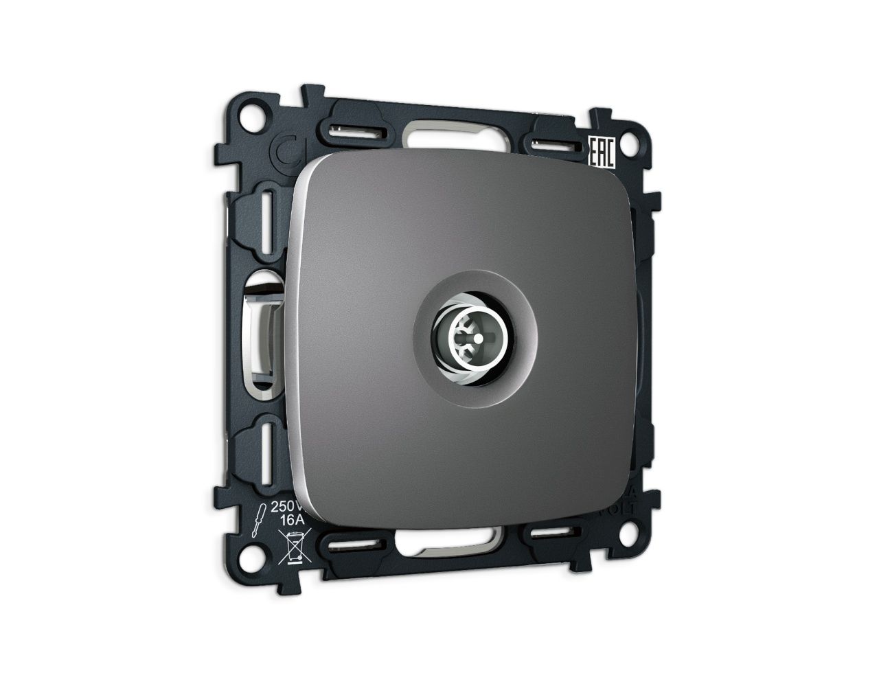 Комплект механизма TV розетки оконечной экранированной 5-1000MHz 3dB OMEGA MO663005 Антрацит серый Q