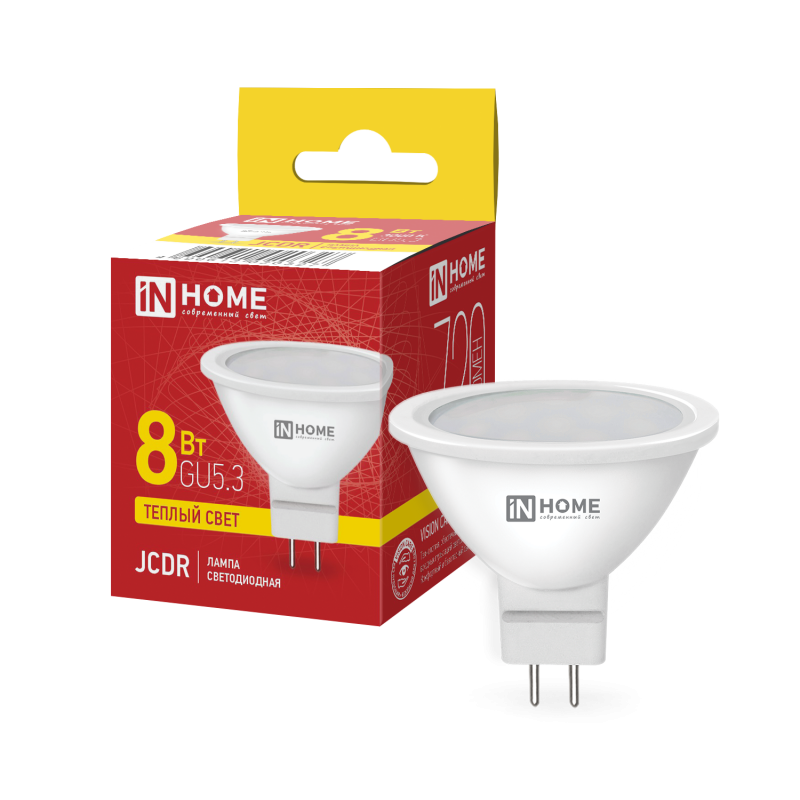 Лампа светодиодная LED-JCDR-VC 8Вт 230В GU5.3 3000К 720Лм IN HOME 4690612020327