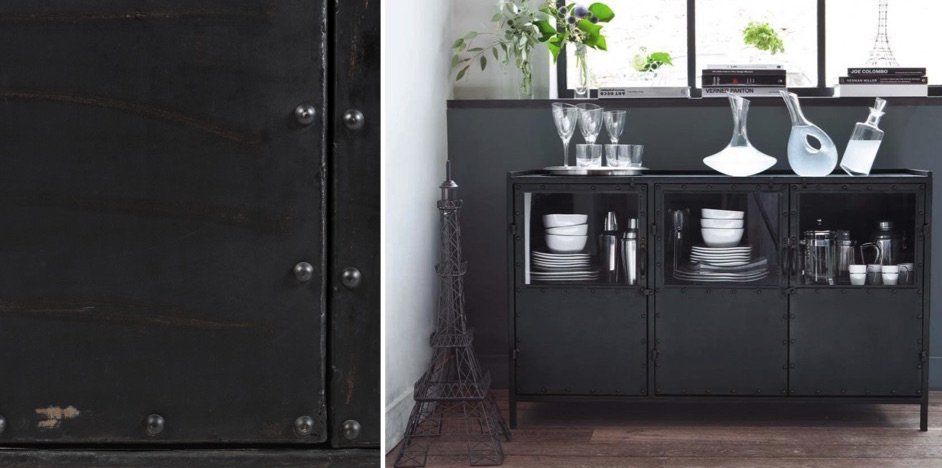 Буфет в стиле Лофт черный Industrial Vitre Big Buffet 10.019