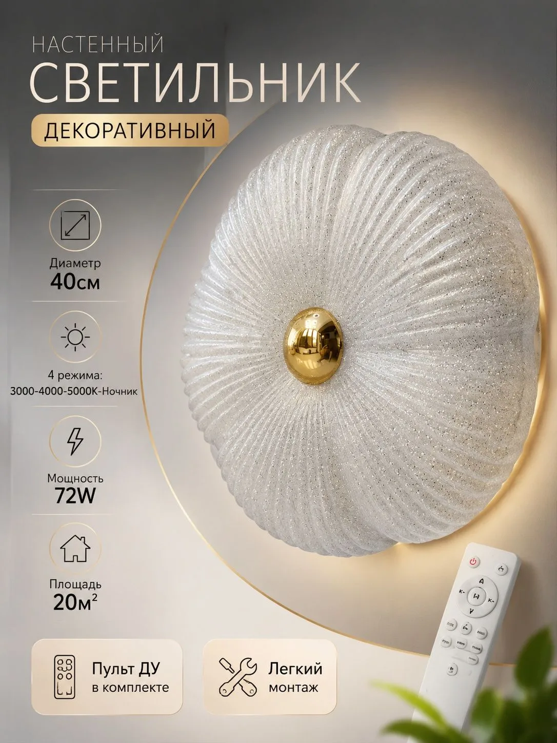 Светильник тарелка светодиодный настенно-потолочный Амазон Хоум Acrylic Shell AMG007649