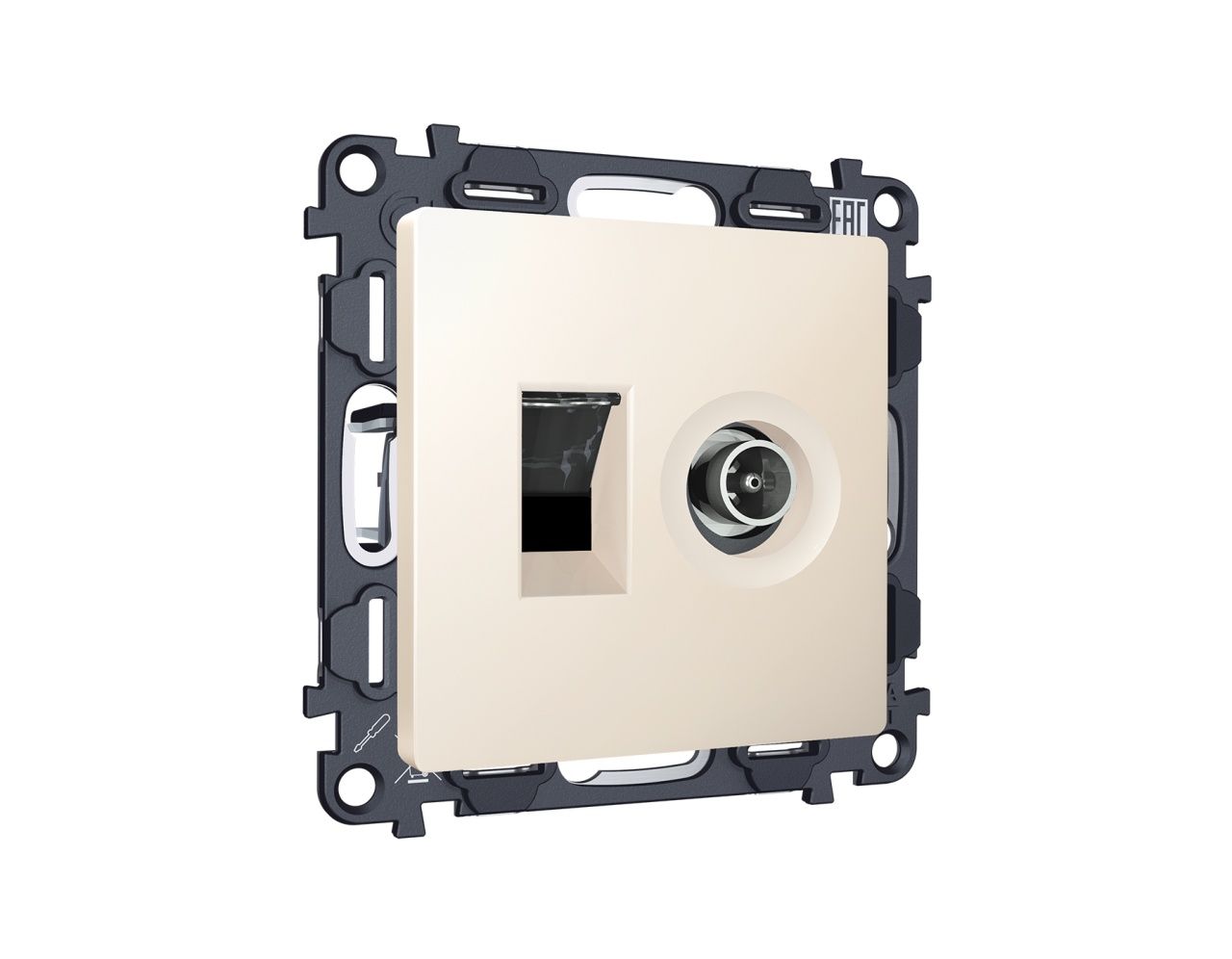 Комплект механизма розетки компьютерной + TV оконечной RJ-45 (8P8C) CAT6/50-870 MHz 1dB с автоматиче