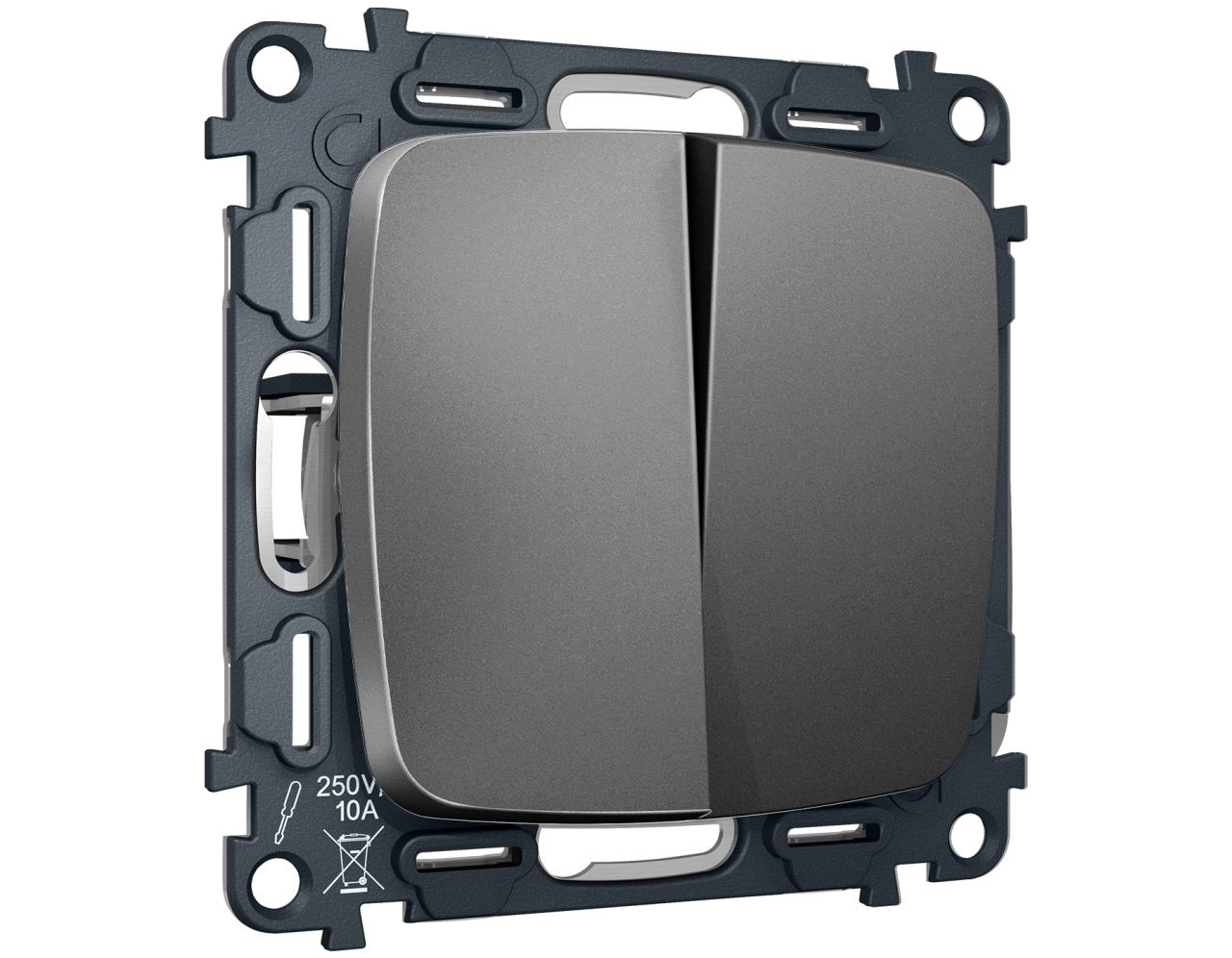 Комплект механизма 2-клавишного перекрестного выключателя 10A-250V OMEGA MO653030 Антрацит серый QUA