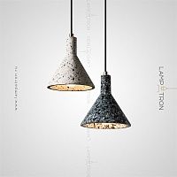 Серия подвесных светильников с конусообразными плафонами из мрамора терраццо Lampatron OLAUG