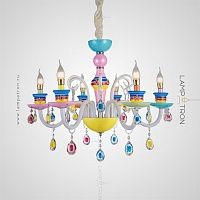 Разноцветная люстра для детской с полосатыми плафонами и подвесками в виде кристаллов TEATIME 6