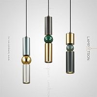 Серия дизайнерских подвесных светильников в виде комбинаций металлических шаров и цилиндров FERRAND